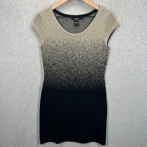 Desigual Dress Womens L Black Gold Ombre‎ Metallic Knit Cap Sleeve Mini EUC